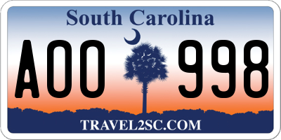 SC license plate AOO998