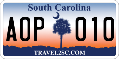 SC license plate AOP010