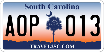 SC license plate AOP013