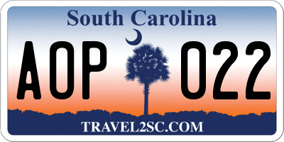 SC license plate AOP022