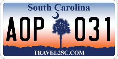 SC license plate AOP031