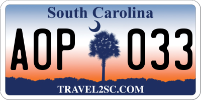 SC license plate AOP033