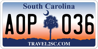 SC license plate AOP036