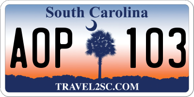 SC license plate AOP103