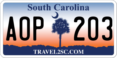 SC license plate AOP203