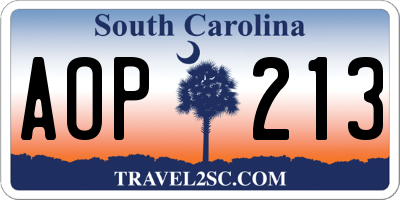 SC license plate AOP213