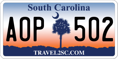 SC license plate AOP502