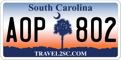 SC license plate AOP802