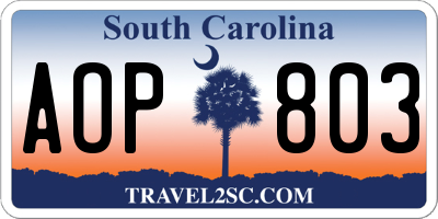 SC license plate AOP803