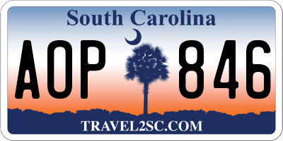 SC license plate AOP846