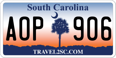 SC license plate AOP906