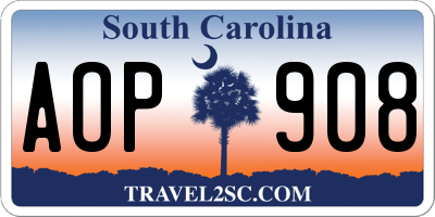SC license plate AOP908