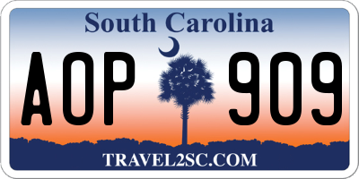 SC license plate AOP909