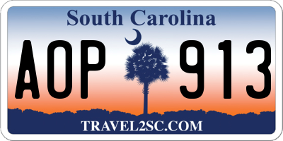 SC license plate AOP913
