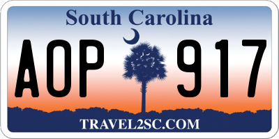 SC license plate AOP917