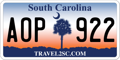 SC license plate AOP922