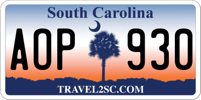 SC license plate AOP930