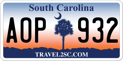 SC license plate AOP932