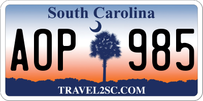 SC license plate AOP985