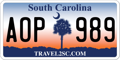 SC license plate AOP989