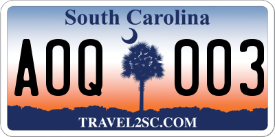 SC license plate AOQ003