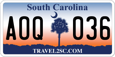 SC license plate AOQ036