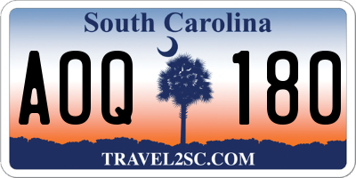SC license plate AOQ180