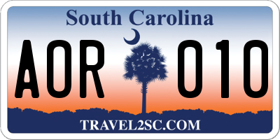 SC license plate AOR010