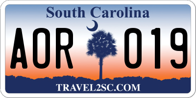 SC license plate AOR019