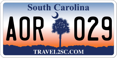 SC license plate AOR029