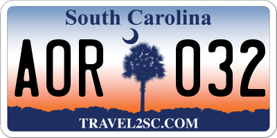 SC license plate AOR032