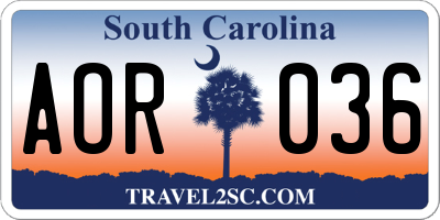 SC license plate AOR036