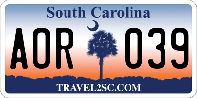 SC license plate AOR039