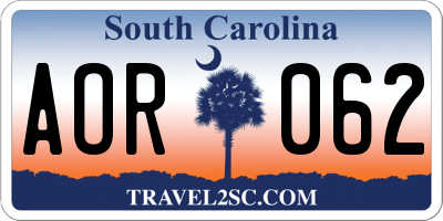 SC license plate AOR062