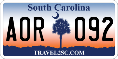 SC license plate AOR092