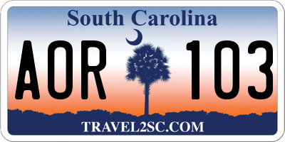 SC license plate AOR103