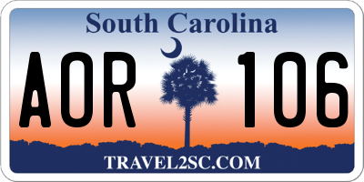 SC license plate AOR106