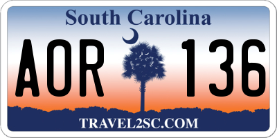 SC license plate AOR136