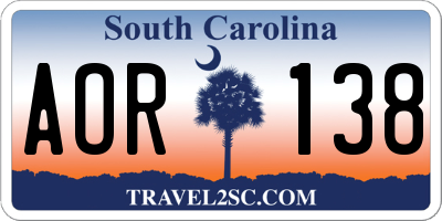 SC license plate AOR138