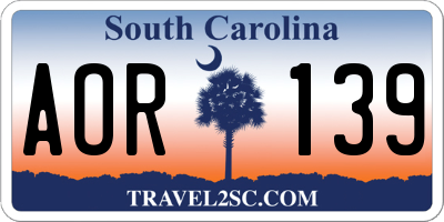 SC license plate AOR139