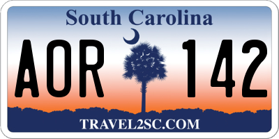 SC license plate AOR142