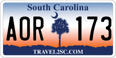 SC license plate AOR173
