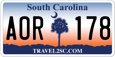 SC license plate AOR178