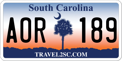SC license plate AOR189