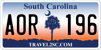 SC license plate AOR196