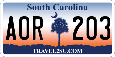 SC license plate AOR203