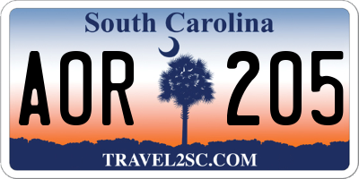 SC license plate AOR205