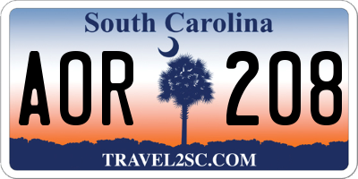 SC license plate AOR208