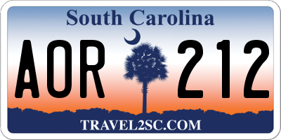 SC license plate AOR212