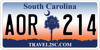SC license plate AOR214